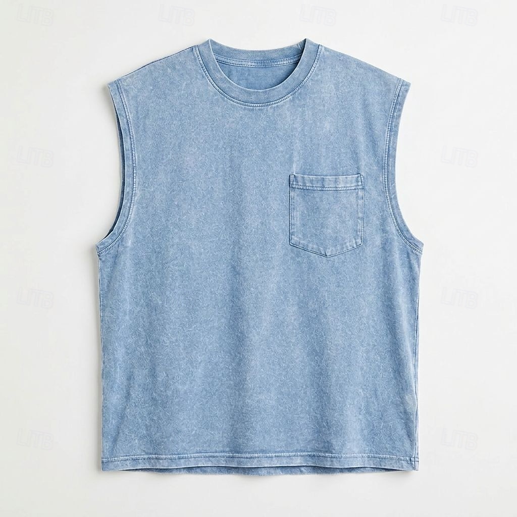 Men's Tank Top Vest Top 100% Cotton Acid Wash Shirt Sleeveless Crew Neck Hooded Zip Summer Spring Plain Fashion Designer Basic Plain Casual Vacation Street Black Purple Light Blue Top Tee for Men 2026 - $31.99 –P3