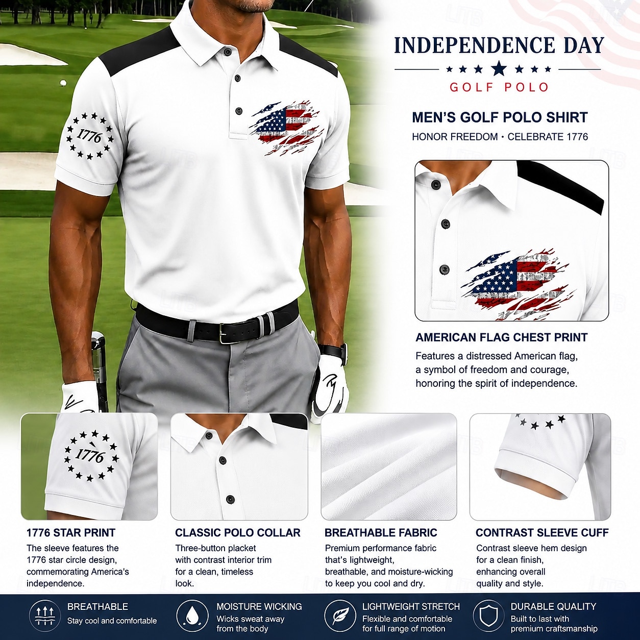 Camiseta Polo Masculina da 250ª Aniversário Patriótico da Bandeira Americana de Manga Curta e Gola para Golfe Casual de Verão de 2026 por $22.99 –P2