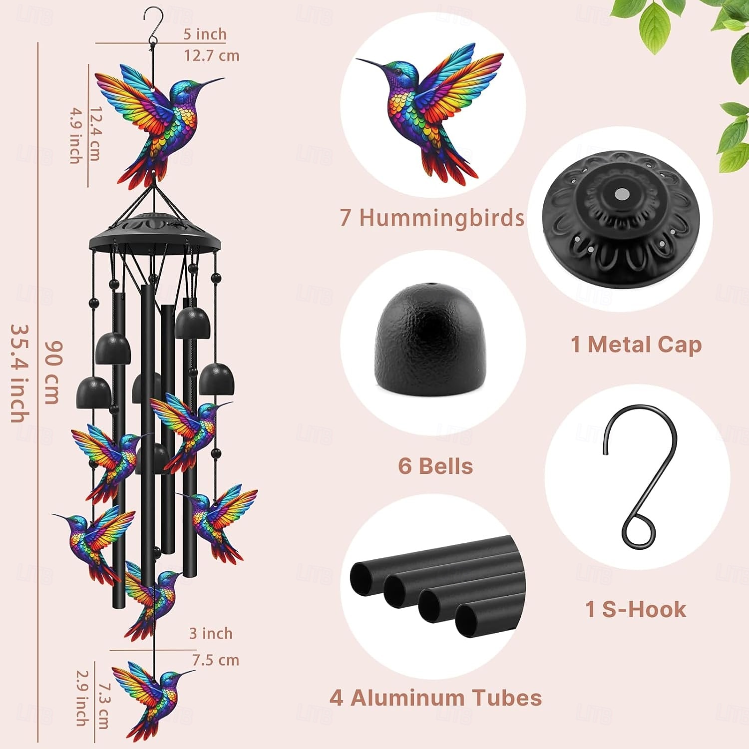 Buntes Vintage-Windspiel mit Kolibri-Motiv für draußen, schwarzes Metall-Windspiel für den Außenbereich, Geschenkideen für Frauen und Männer, Garten- und Hofdekoration, Erinnerungs- oder 2026 - $26.99 –P2