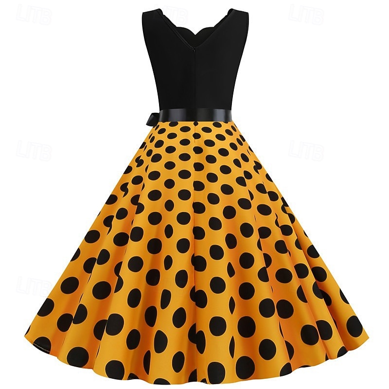 Années 1950 Rétro Vintage Rockabilly Robe trapèze Robe Évasée Pois Déguisement Femmes Fête / Soirée Enterrement de Vie de Jeune Fille Adulte Robe Bandeau Robes de soirée de 2026 ? $33.99 –P13