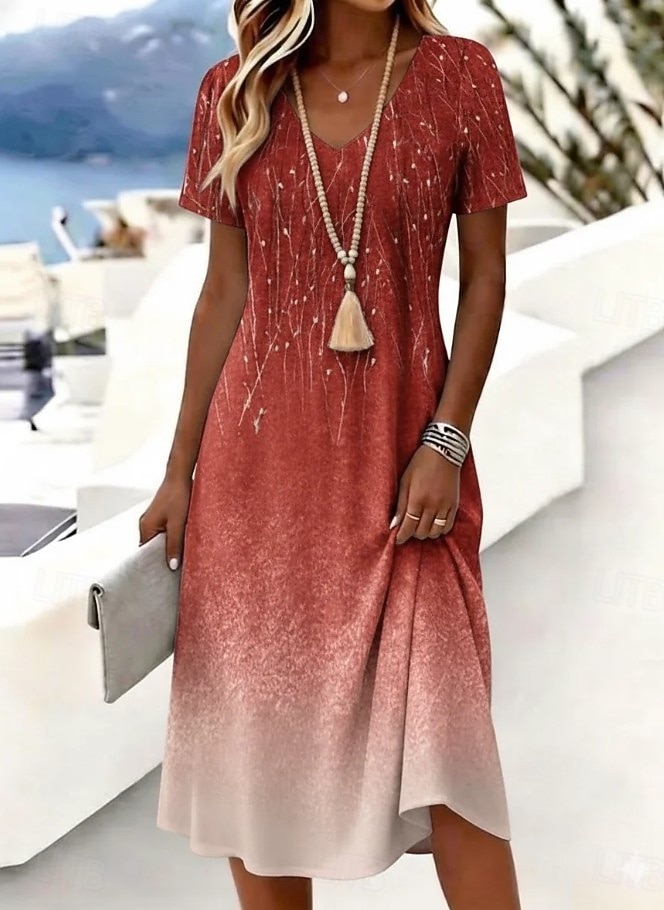 Dames Halflange jurk T shirt jurk A lijn jurk Vakantie Casual Boho Strand Ruim Passend Ombre Grafisch Abstract Korte mouw V-hals Blozend Roze Paars Oranje Groen Zomer Lente 2026 - $21.99 –P4