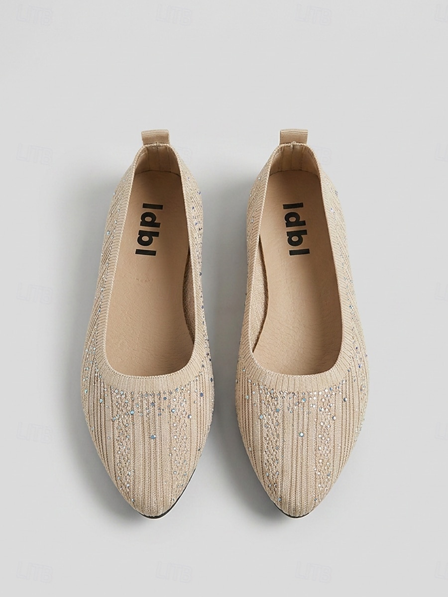 Women's Rhinestone Knit Ballet Flats, Elegant French Style Square-Toe Slip-On Shoes for Everyday Wear, Work, Brunch, Shopping & Casual Outings 2026 - $19.99 –P4