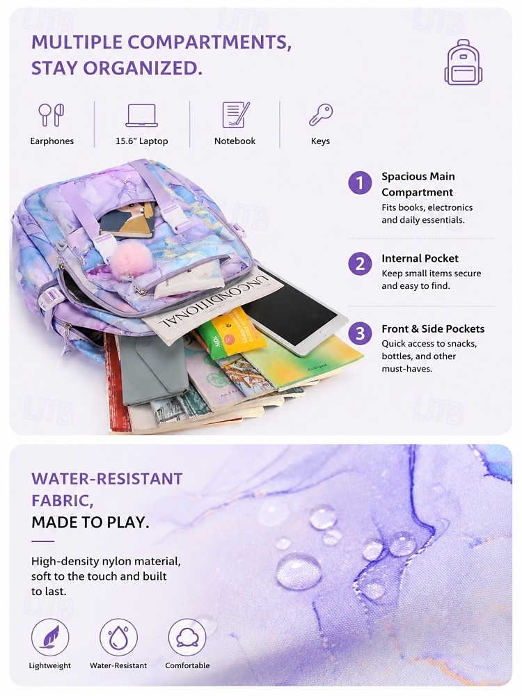 Waterproof School Backpack for Girls Large Multi-Pocket Laptop Bookbag Cute Tie Dye College Travel Daypack in Multi Colors 2026 - €24.99 –P7