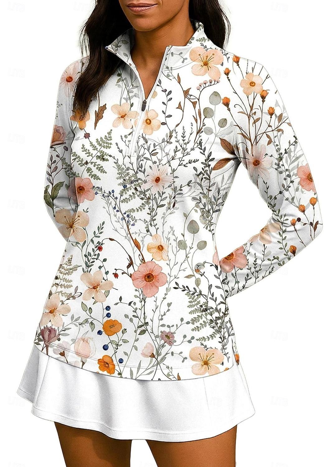 Per donna Floreale Top Maglietta sportiva Maglia da tennis Manica Lunga Cerniera Floreale UPF50+ Resistente ai Raggi UV Alta elasticità Traspirante Pallavolo Tennis Golf Collo Alto Collo con zip del 2026 a $22.99 –P2