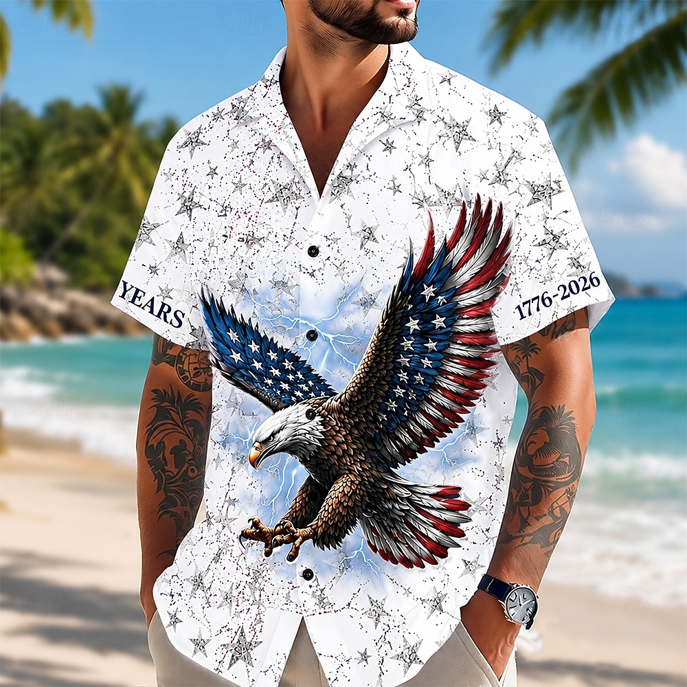 4th of July 2026 250th Men's Eagle American Flag Shirt Summer Shirt Button Up Shirt Short Sleeve Patriotic Outdoor Festival Summer Spring Turndown 3D Print Collared Shirts Blue White 2026 - $25.99 –P2