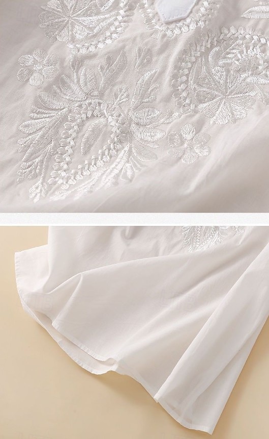 Women's Shirt Eyelet Top Boho Shirt Lace Shirt Lace Embroidered Elegant Bohemia Vacation 3/4 Length Sleeve Long Tops Casual Blue White Yellow Orange Brown Summer Spring 2026 - $24.99 –P7