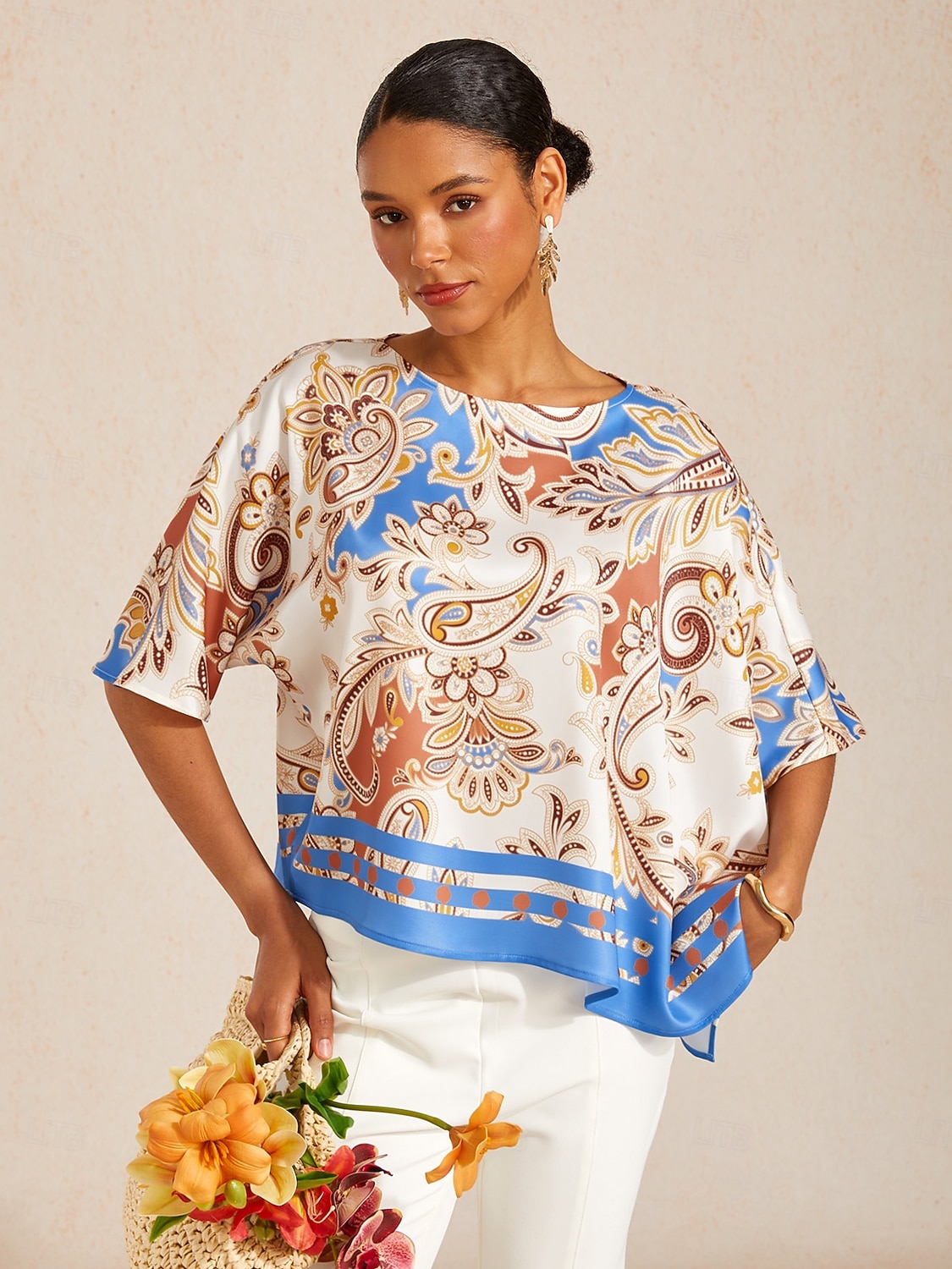 królewski top dolman z satyny jedwabistej paisley flora 2026 - $56.99 –P4