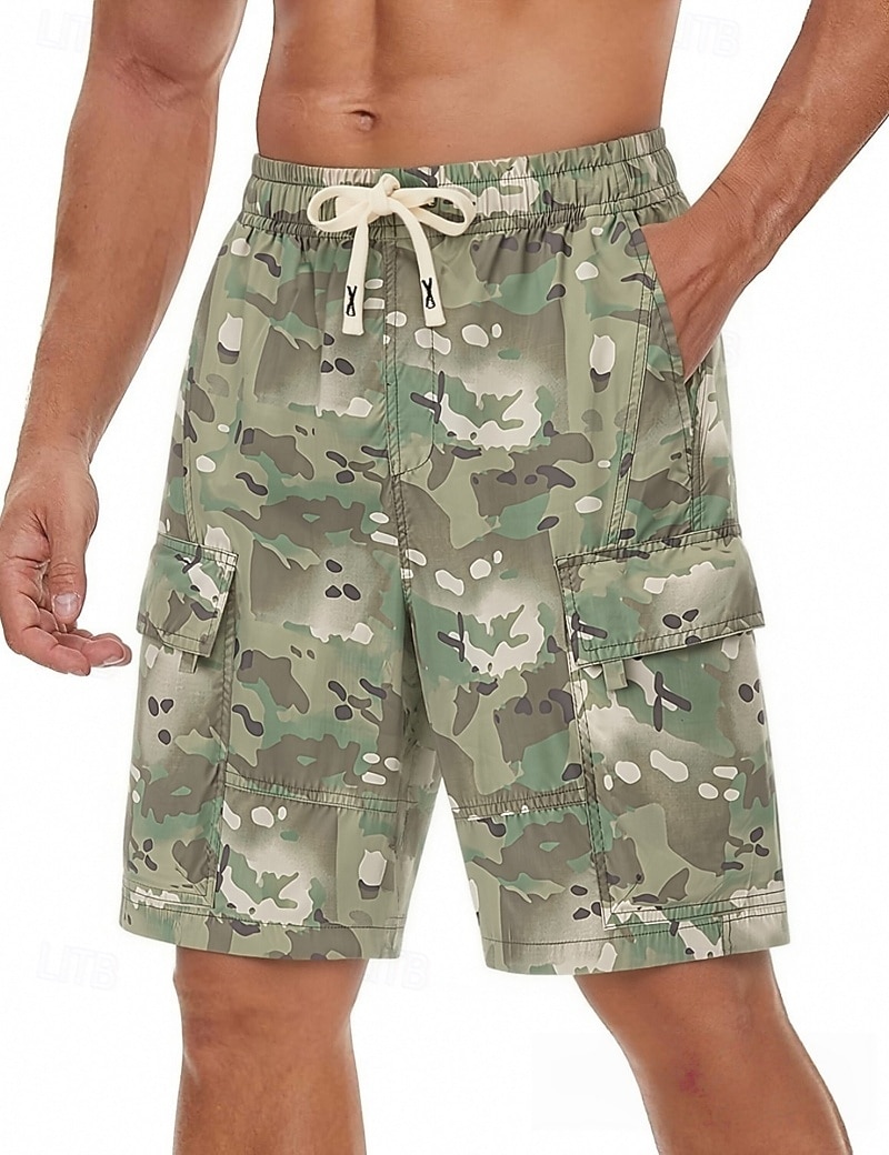 Men's Lightweight Cargo Shorts Comfort Waist Tactical Cargo Shorts Casual Shorts Drawstring Elastic Waist Multi Pocket Camouflage Quick Dry Knee Length Casual Outdoor Streetwear Fashion Streetwear 2026 - $27.99 –P9