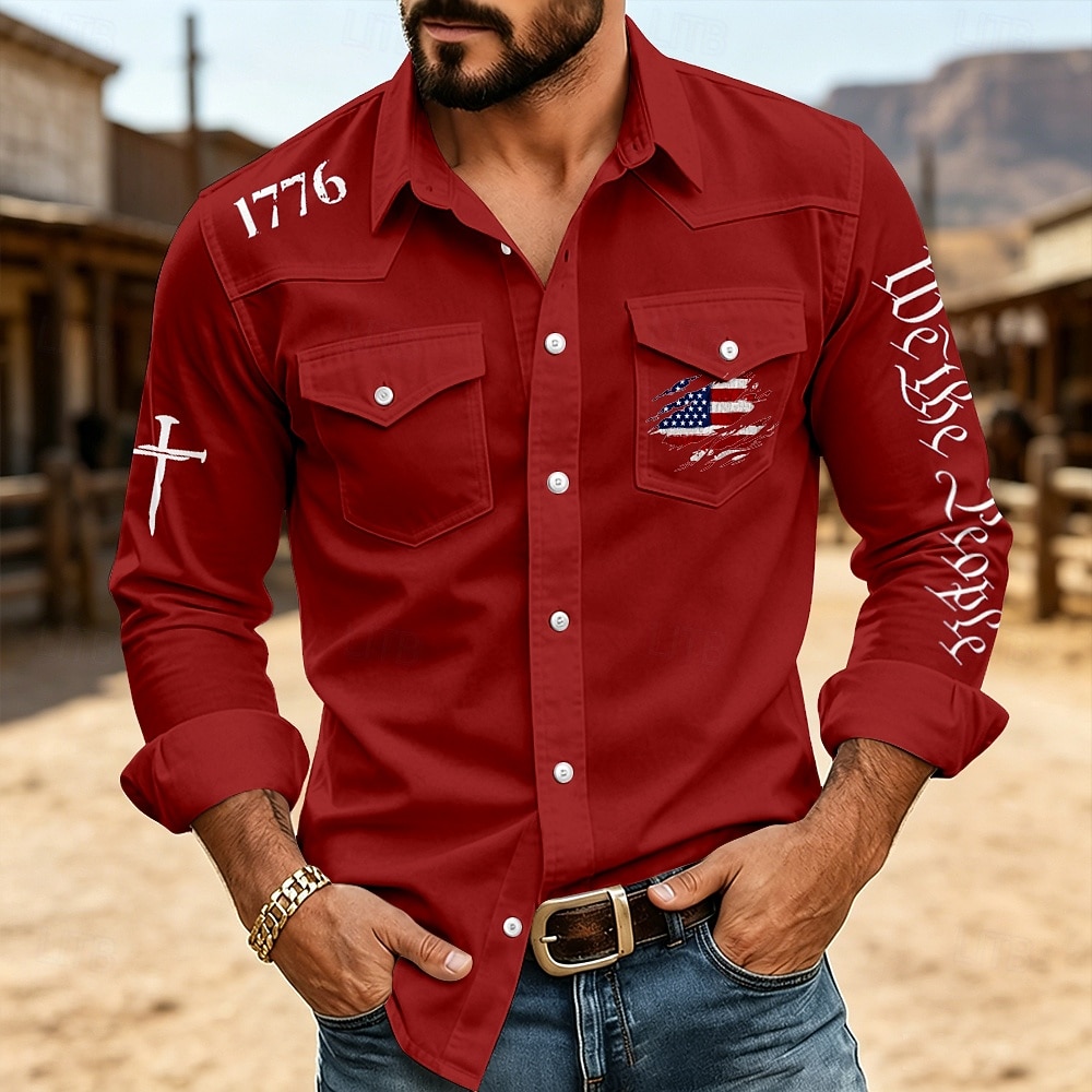 4th of July 2026 250th Men's American US Flag 1776 Shirt Button Up Shirt Long Sleeve Western Patriotic Daily Outdoor Holiday Summer Spring Turndown 3D Print Collared Shirts Blue White Red Green 2026 - $29.99 –P2