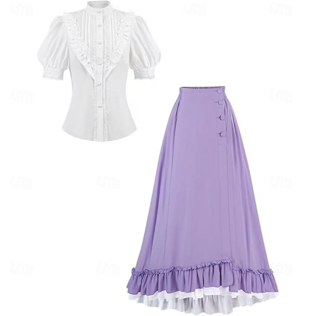 Setti Retro / vintage Renessanssi Cottagecore Epäsymmetrinen Nilkkapituinen Hameet Pusero / hame Pitkähihainen Lempeä nainen Naamiaispuku Naisten Fantasia Karnevaali Juhla Renessanssin messut Aikuiset 2026 - $92.99 –P10