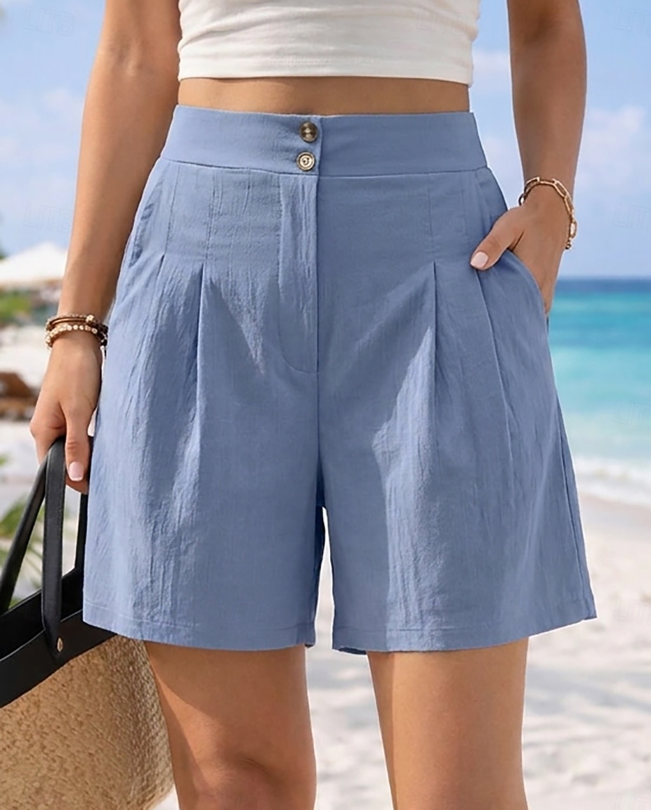 Women's Chinos Shorts Vacation Vintage Fashion Short High Waist Plain Pleated Comfort Inelastic Vacation Formal Blue claret Red Walnut Depression Green Summer Spring Loose Fit 2026 - $27.99 –P1