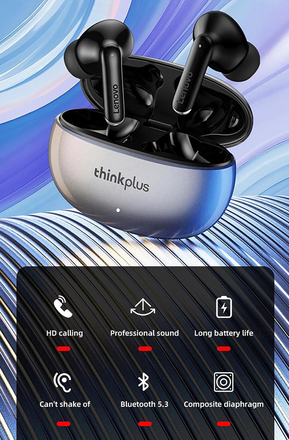 Lenovo thinkplus Wireless Earbuds, Bluetooth 5.3 Headphones with Noise Cancelling, HiFi Stereo TWS In-Ear Earphones with Mic, Charging Case, Sport Earbuds for iPhone and Android, Grey & Black 2026 - $35.99 –P20