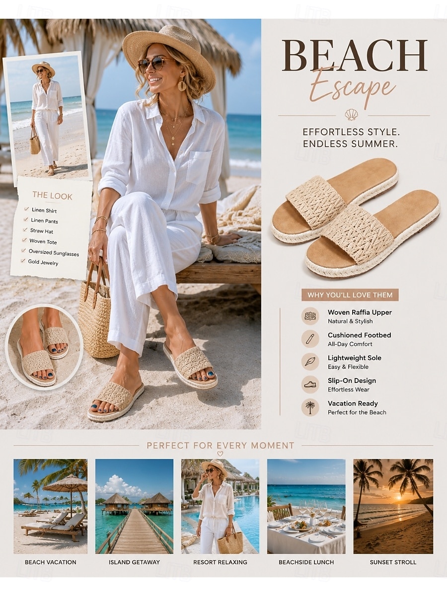 Sandale damă din rafie țesută - sandale plate din paie, cu vârful deschis, stil boho, pentru vacanța de vară la plajă, sandale espadrile naturale 2026 - $26.99 –P1