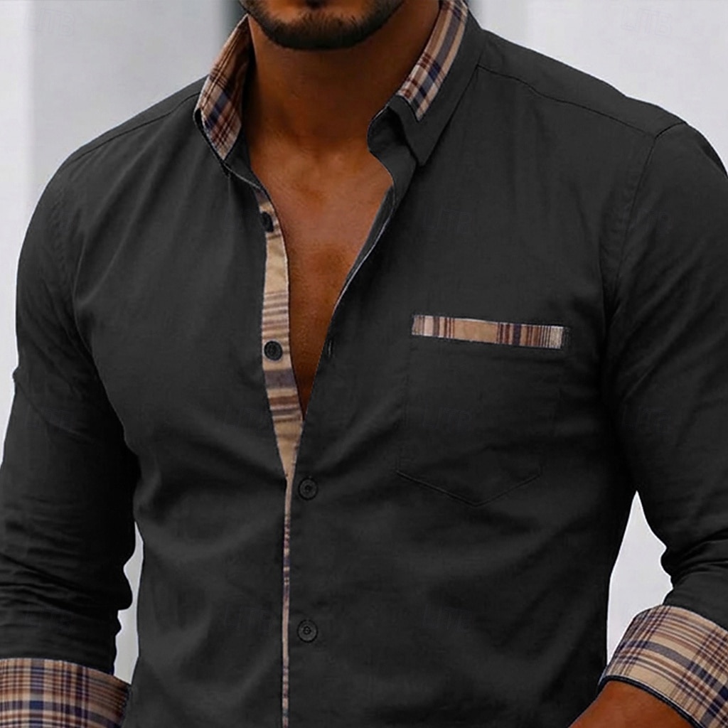 Da uomo Camicia Camicia elegante Camicia con Bottoni Bianco Nero Rosa Blu marino Manica Lunga Blocco di colori Bavero Casuale Quotidiano Tasca Frontale Abbigliamento Moda Casual Confortevole del 2026 a $32.99 –P4
