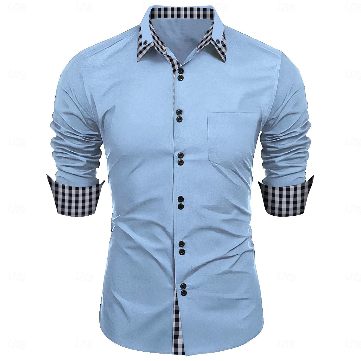 Men's Shirt Dress Shirt Button Down Shirt Non Iron Shirt Color Block Casual Daily Light Pink Light Blue Black White Long Sleeve Turndown All Seasons Clothing Apparel Patchwork 2026 - $32.99 –P9