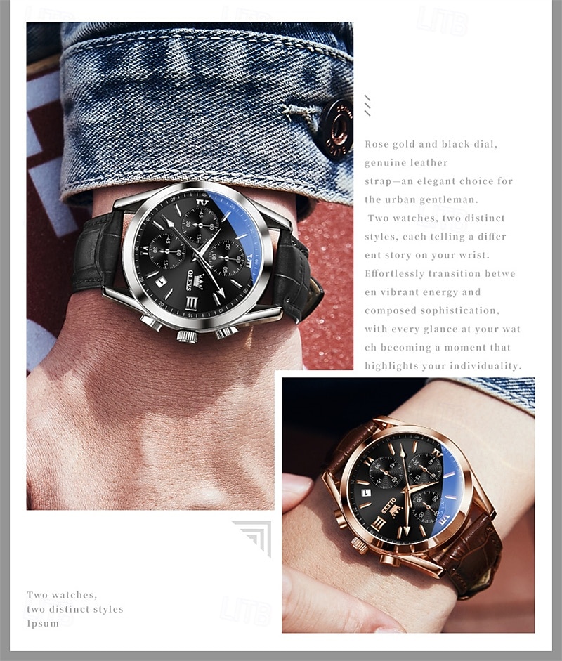 OLEVS Men's Luxury Watch Black Leather Strap Chronograph Waterproof Luminous Analog Quartz Wristwatch with Date Business Fashion Dress Watches for Men Gifts 2026 - $42.99 –P18