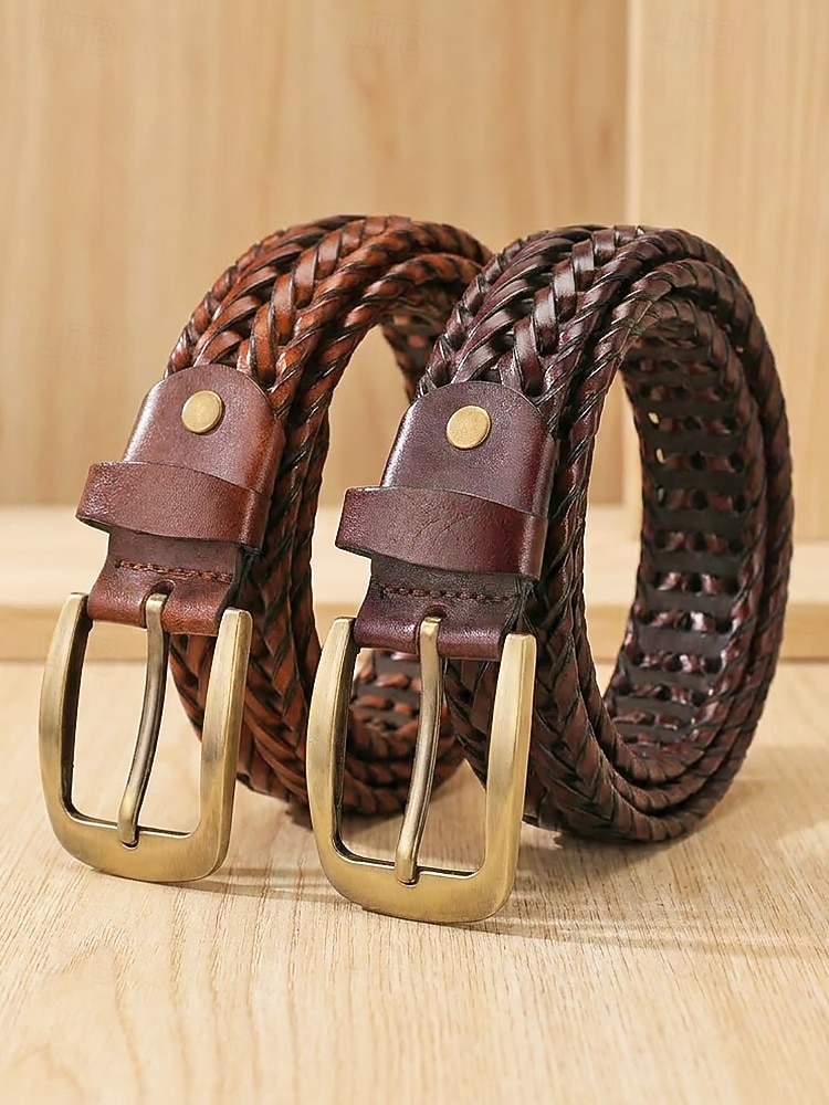 Handgemaakte gevlochten leren herenriem, verstelbare taille, geweven riem van echt leer, geschikt voor casual gelegenheden, zakenreizen en vakanties, in zwart, bruin of koffiekleur. 2026 - $18.99 –P3