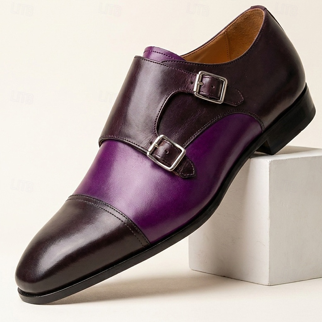 Scarpe eleganti da uomo viola con doppia fibbia, punta affusolata, scarpe formali eleganti per lavoro, feste, matrimoni, ufficio, banchetti del 2026 a $109.99 –P1