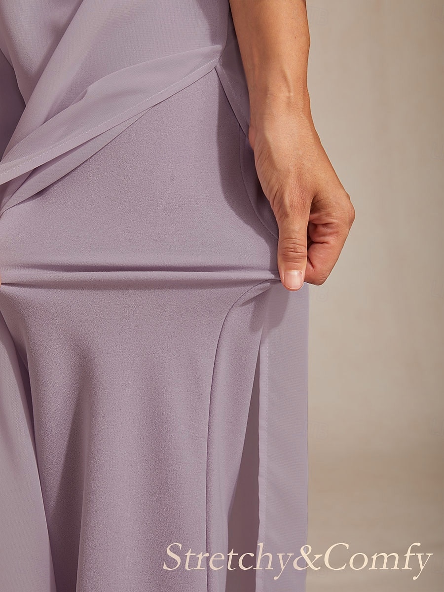 Per donna Gamba larga Pantaloni a gamba dritta Elegante Lunghezza intera Vita media Fascia Elastica Elasticizzato Casuale Quotidiano Vacanza Lilla Estate Primavera Autunno del 2026 a $59.99 –P3