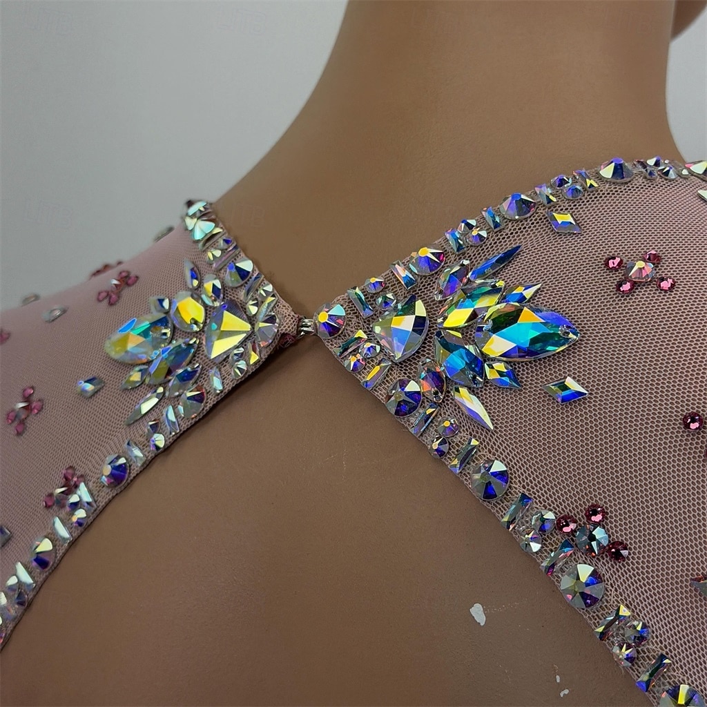 Robe de patinage artistique Femmes Patinage Robe Rose Patchwork Dos Nu Élastique Entraînement Compétition Tenue de Patinage Classique cristal pailleté manche longue Patinage sur glace Patinage de 2026 ? $536.99 –P8