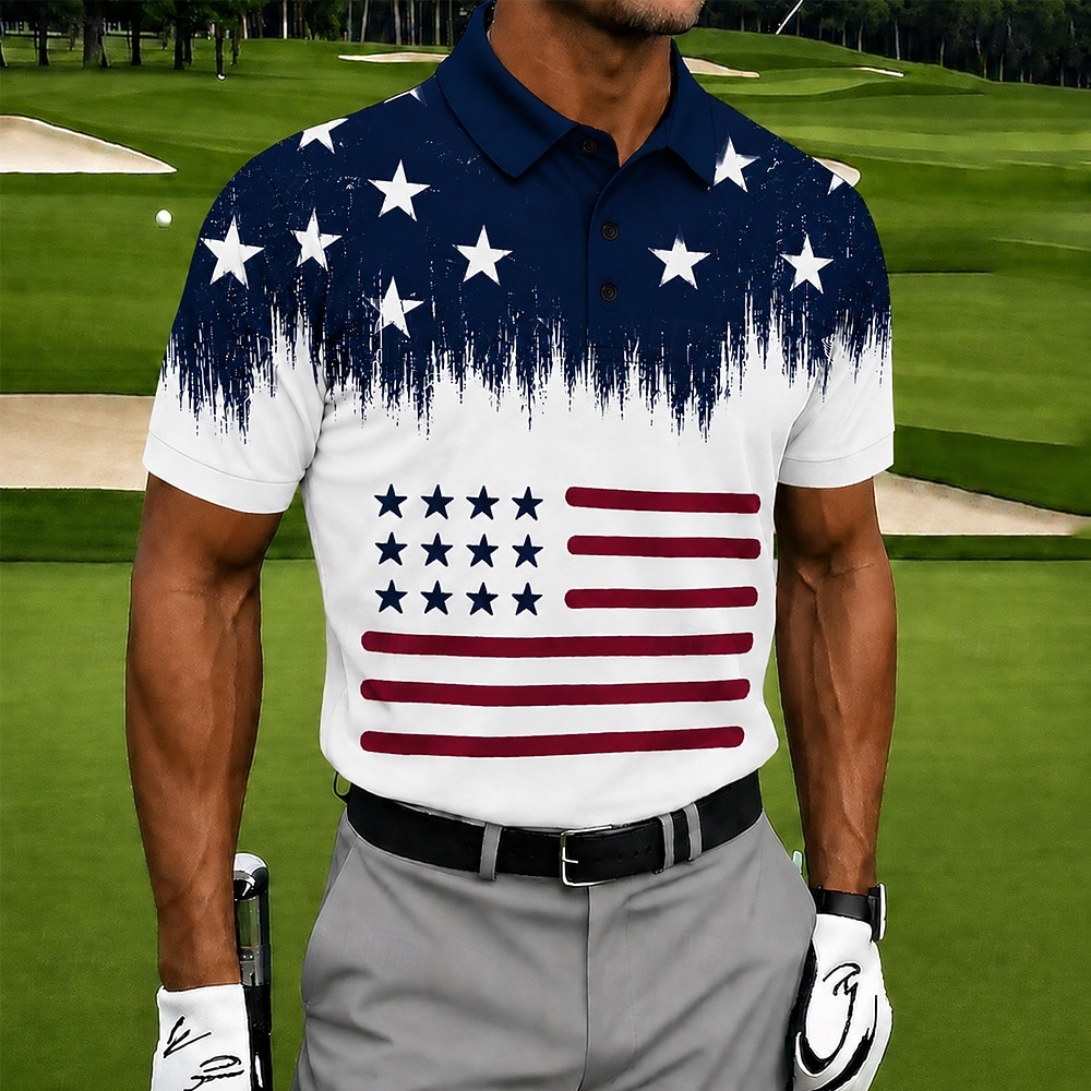 4th of July 2026 250th Men's American Flag Golf Sports Polo Shirts Short Sleeve Polo Shirts Collared Shirts Casual Athleisure 3D Print Buttons Breathable Mesh Summer Spring Blue 1 Blue 3# Blue 2# 2026 - $22.99 –P1