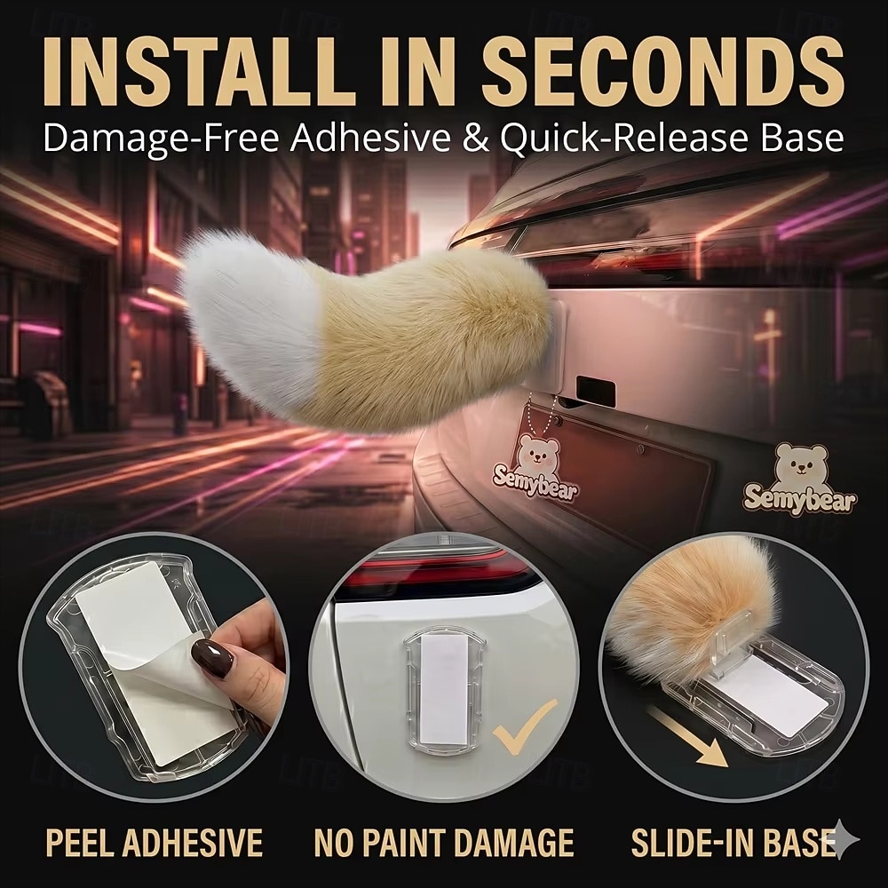 Autodecoratie met op afstand bedienbare kwispelende staart - pluche, pluizig dierenstaartje met bewegende versiering voor de buitenkant van de auto, oplaadbaar via USB, draadloos, universeel 2026 - $10.49 –P5