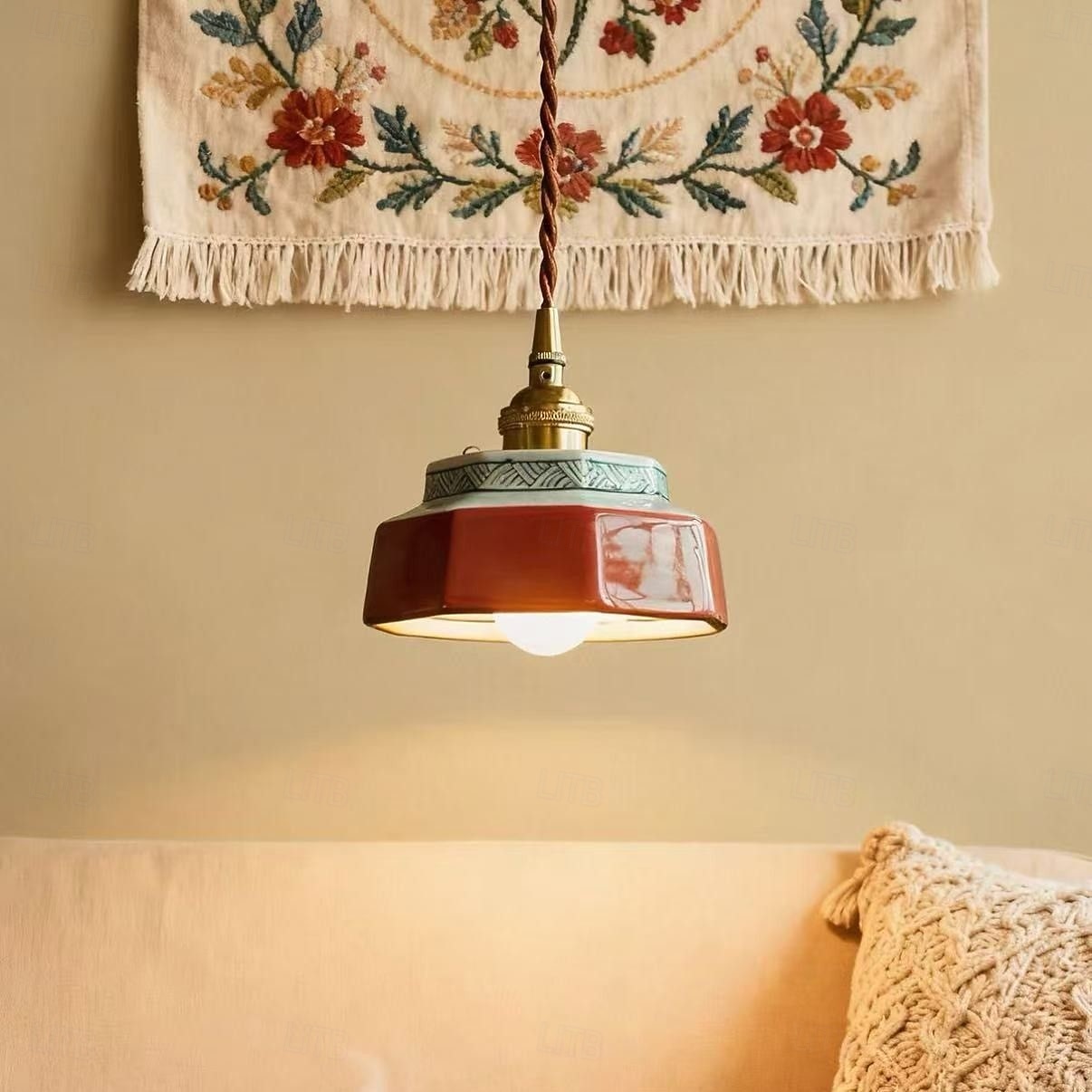 Mała lampa wisząca z zielonego szkła, niebiesko-białej porcelany, czerwona ceramiczna lampa wisząca, nowoczesna lampa nordycka do jadalni, sypialni, kuchni, wyspy, domu wiejskiego, kawiarni 2026 - $156.99 –P10