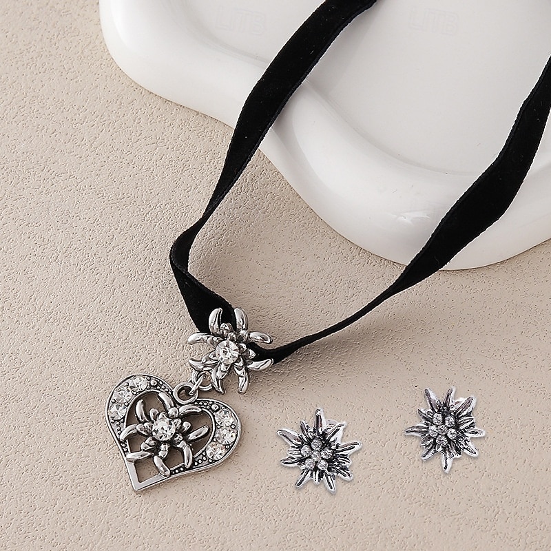 Oktoberfest Jewelry Set Necklace Earrings set Heart Edelweiss Bavarian German Munich Wiesn Women's Carnival Beer Festival Traditional Style Cloth 2026 - $24.99 –P6
