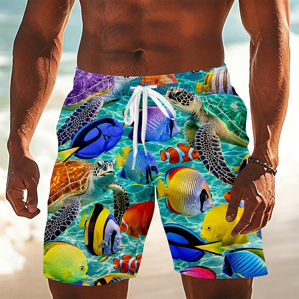 Herren Tiermotiv Fisch Badehosen Badeanzüge Badeshorts Boardshorts Mittlere Taille Hawaiianisch Täglich Strandurlaub Seitentaschen Netzfutter Elastischer Kordelzug in der Taille Designer Bekleidung 2026 - $20.99 –P1