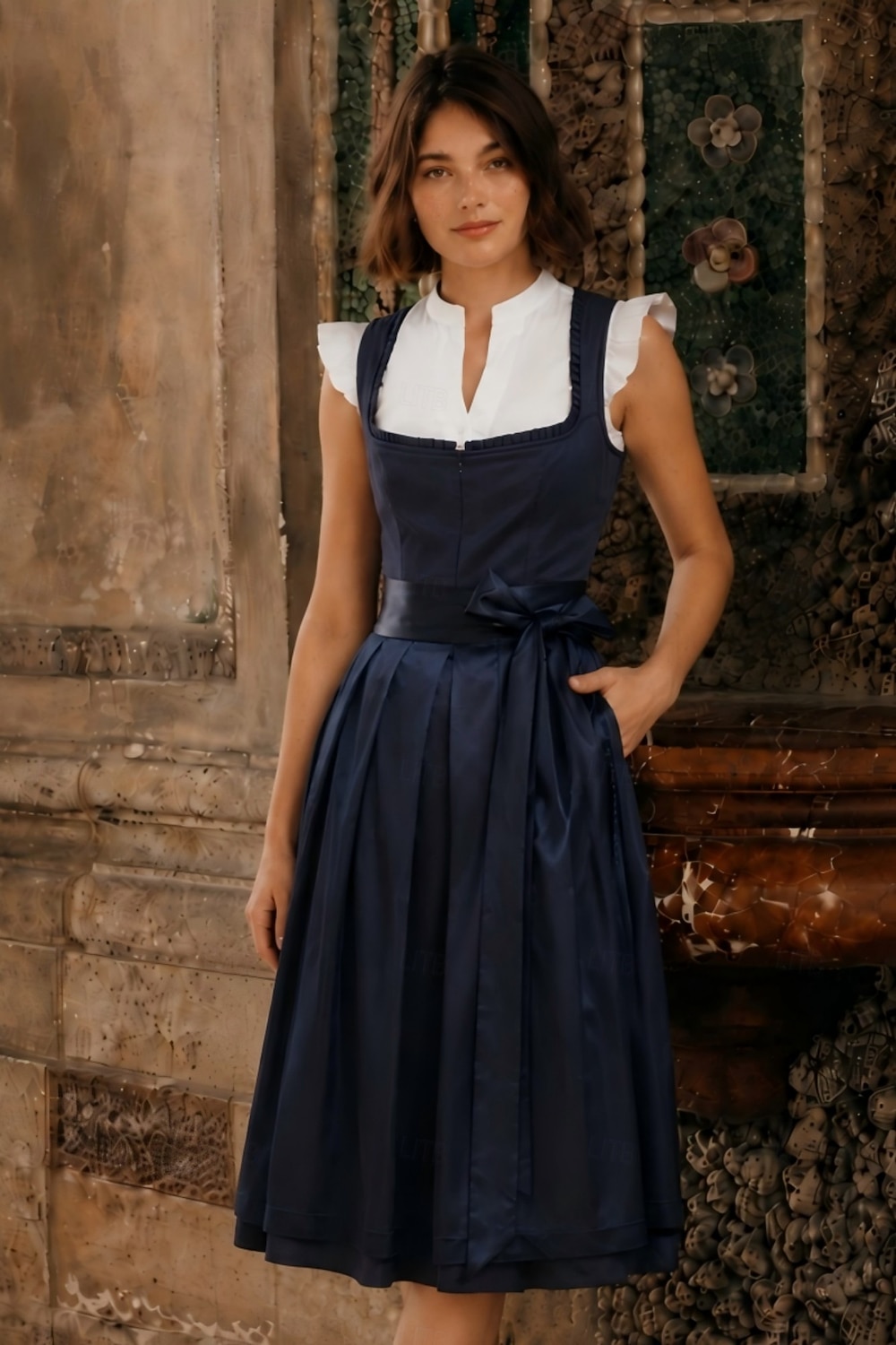 Oktoberfest Dirndl-jurk Midi-lengte Schort met satijnlook Met zakken Balconette-halslijn hulp in de huishouding Bavarian Duits Alpine Weiden Dames Carnaval Bierfestival Doek in traditionele stijl 2026 - $97.99 –P1