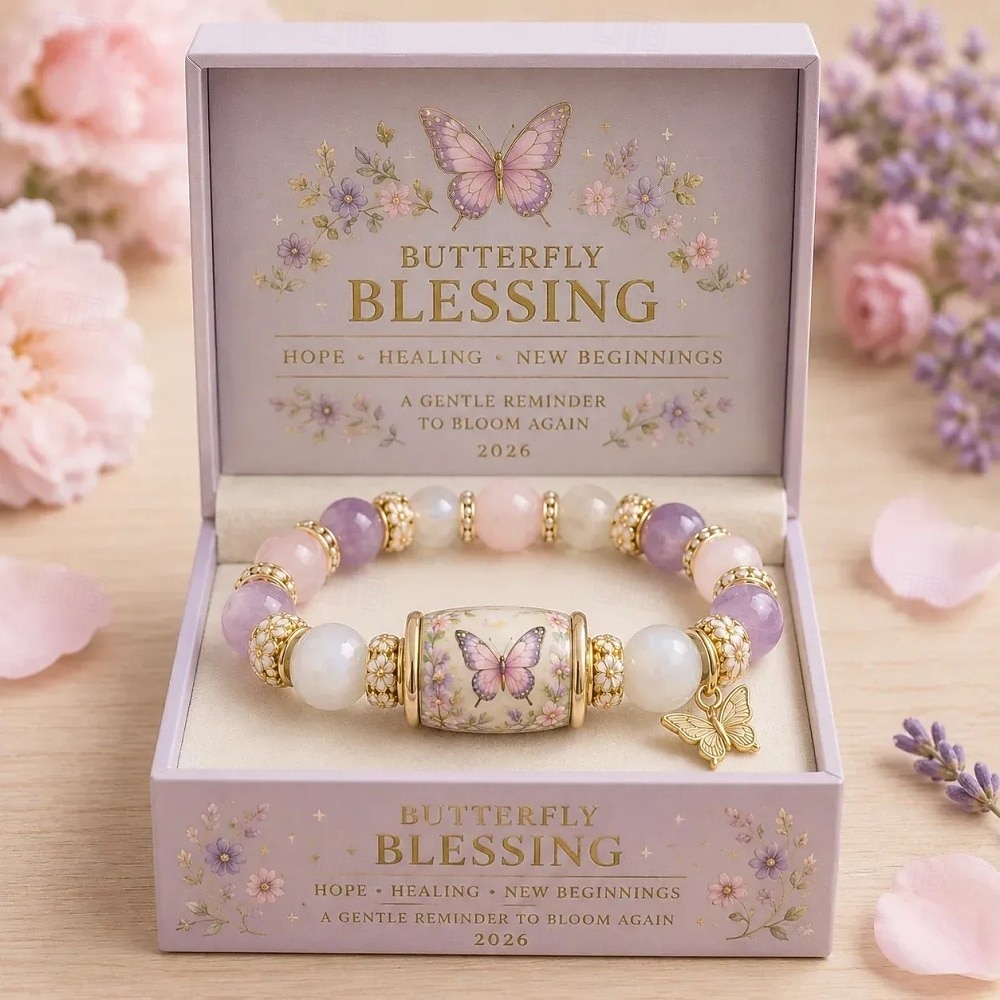liefde, vrede &Lente zegeningen 2026 limited edition armband met geschenkdoos voor vrouwen, inspirerende bij, blauwe vogel, vlinder armband, sieraden bedeltjes, polsbandje, elastisch stretch 2026 - $19.99 –P7