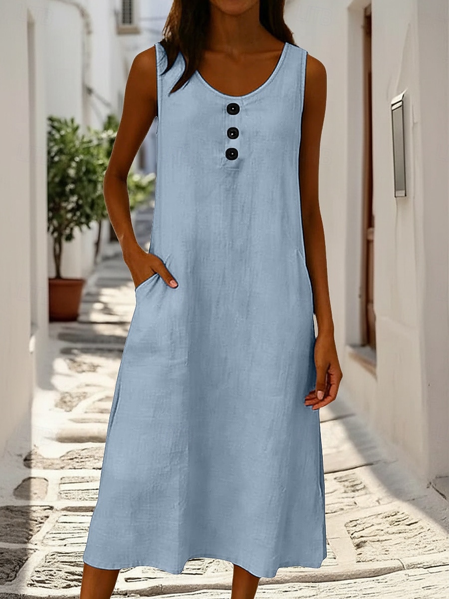 Women's Midi Dress Shift Dress Elegant Fashion Daily Outdoor Vacation Loose Fit Plain Sleeveless Crew Neck Blue White Yellow Pink Summer 2026 - $14.49 –P1