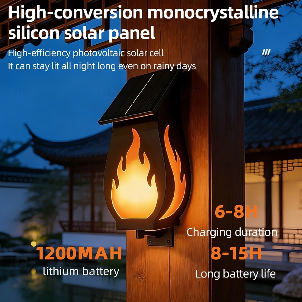 1 Pc Outdoor Solar Flame Wall Light – Waterproof Flickering Fire Effect LED Garden Path Yard Patio Lawn Porch Decorative Lamp, Energy Saving for Summer Party, Camping & Villa Ambiance 2026 - $32.99 –P2