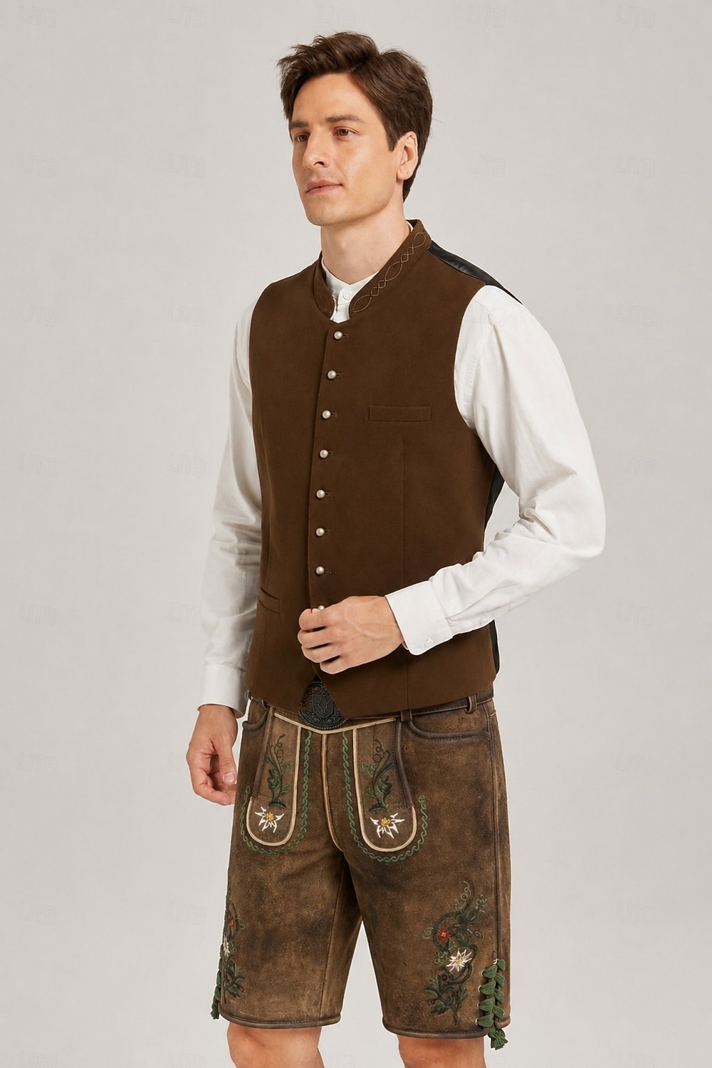 Oktoberfest Trachten-vest Tradisjonell bayersk vest Broderi Høy krage Kinesisk Krave Tysk Alpint Arv Enger Herre Karneval Ølfestivalen Tradisjonell stil klut 2026 - $72.99 –P6