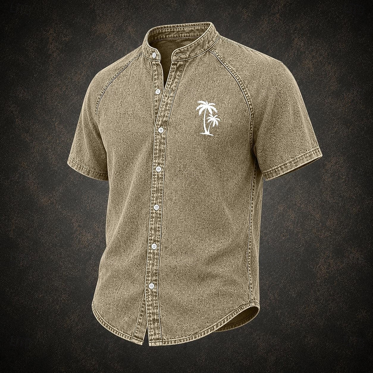camicia da uomo softfade™ camicia casual camicia in denim camicia acid wash capo tinto rosa verde kaki grigio azzurro manica corta tinta unita colletto alla coreana abbigliamento casual quotidiano del 2026 a $31.99 –P4