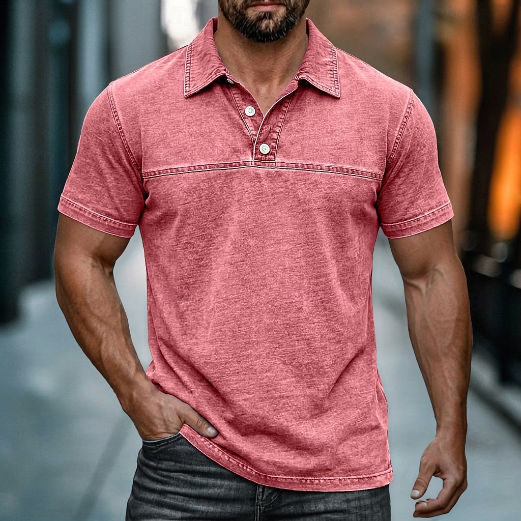 Cămașă spălată cu acid SoftFade™ Cămașă de golf bărbați Casual Afaceri Guler polo rib Tăiată Mâneca scurtă Modă Basic Solid Color Butoane Spălate Vară Primăvară Croială obișnuită Negru Verde deschis 2026 - $32.99 –P15