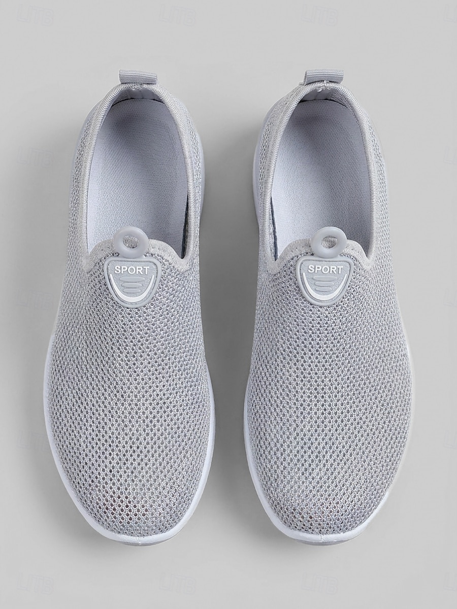 Zapatillas de mujer grises transpirables de malla, sin cordones, para caminar: zapatillas ligeras con cuña para viajar, pasear en verano y para uso casual. 2026 - $26.99 –P4
