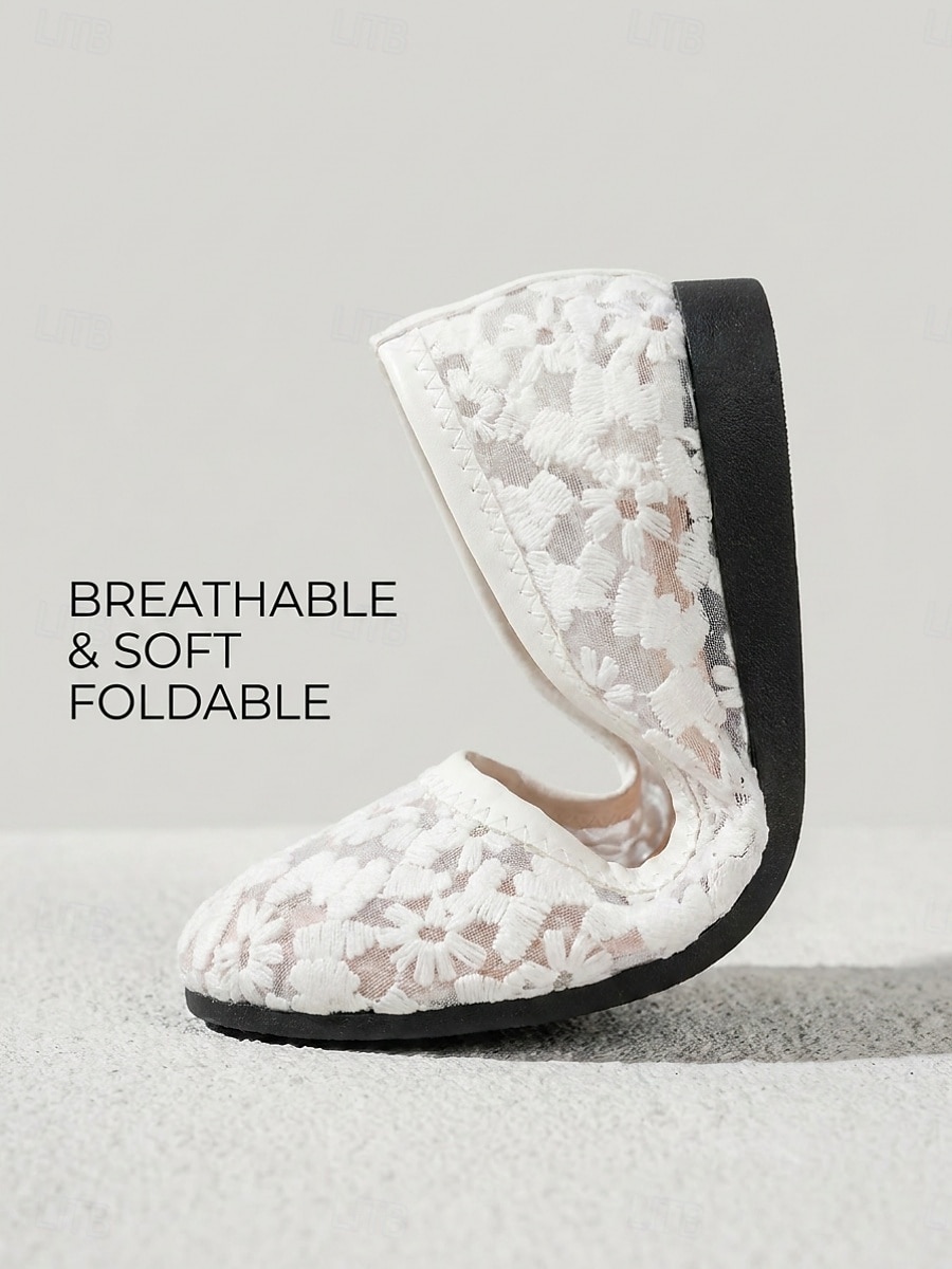 Women's White Floral Mesh Ballet Flats – Breathable Lightweight Walking Shoes with Cushioned Comfort for Vacation Travel, Garden Parties and Everyday Wear 2026 - $19.99 –P3