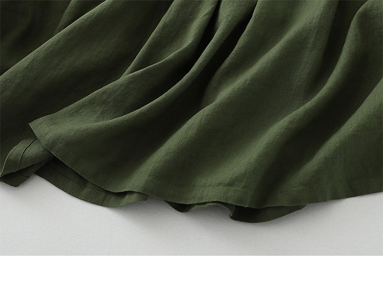 نسائي فستان ميدي 100% Cotton عتيق مناسب للبس اليومي فضفاض صالح سهل بدون كم V رقبة هيذر أخضر عسكري الصيف الربيع 2026 - $18.49 –P12