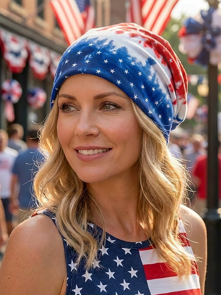Patriotisk bohemsk lue for kvinner &halsmansjett, lett stretch polyester flermønstret USA-trykk sommerhodeplagg for USAs uavhengighetsdag, 4. juli, reise &festivaler 2026 - $11.99 –P3