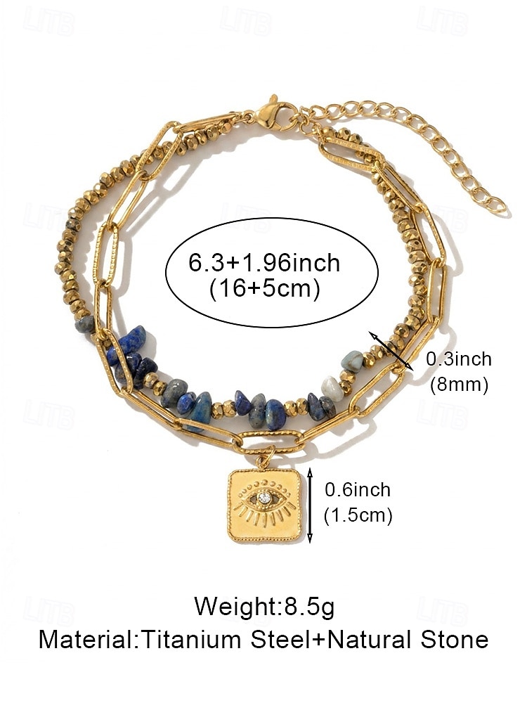 Women's Bohemian Layered Beaded Double Bracelet, Natural Stone & Titanium Steel Charm Chain Bracelet for Women, Multi Pendant Summer Wrist Jewelry for Vacation, Daily Wear and Gift 2026 - $14.99 –P11