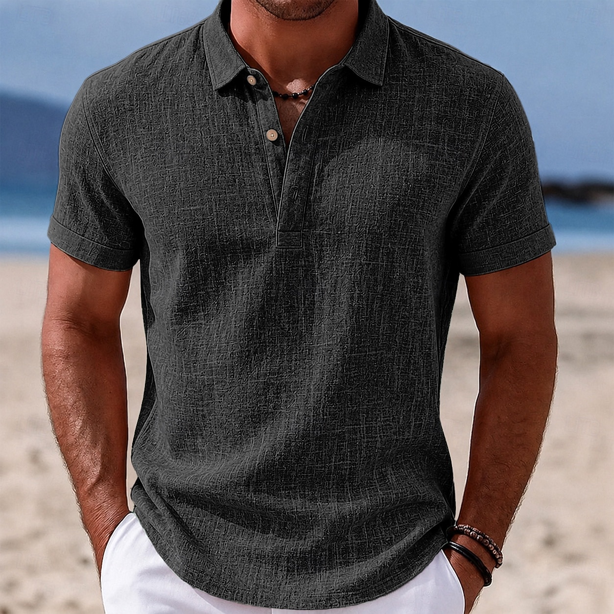 Per uomo Camicia di lino Polo Casuale Vacanza Classico Manica Corta Moda Tinta unica Semplice Leggero Bottoni Estate Primavera Blu Bianco Nero Blu marino Marrone Verde Camicia di lino del 2026 a $21.99 –P7