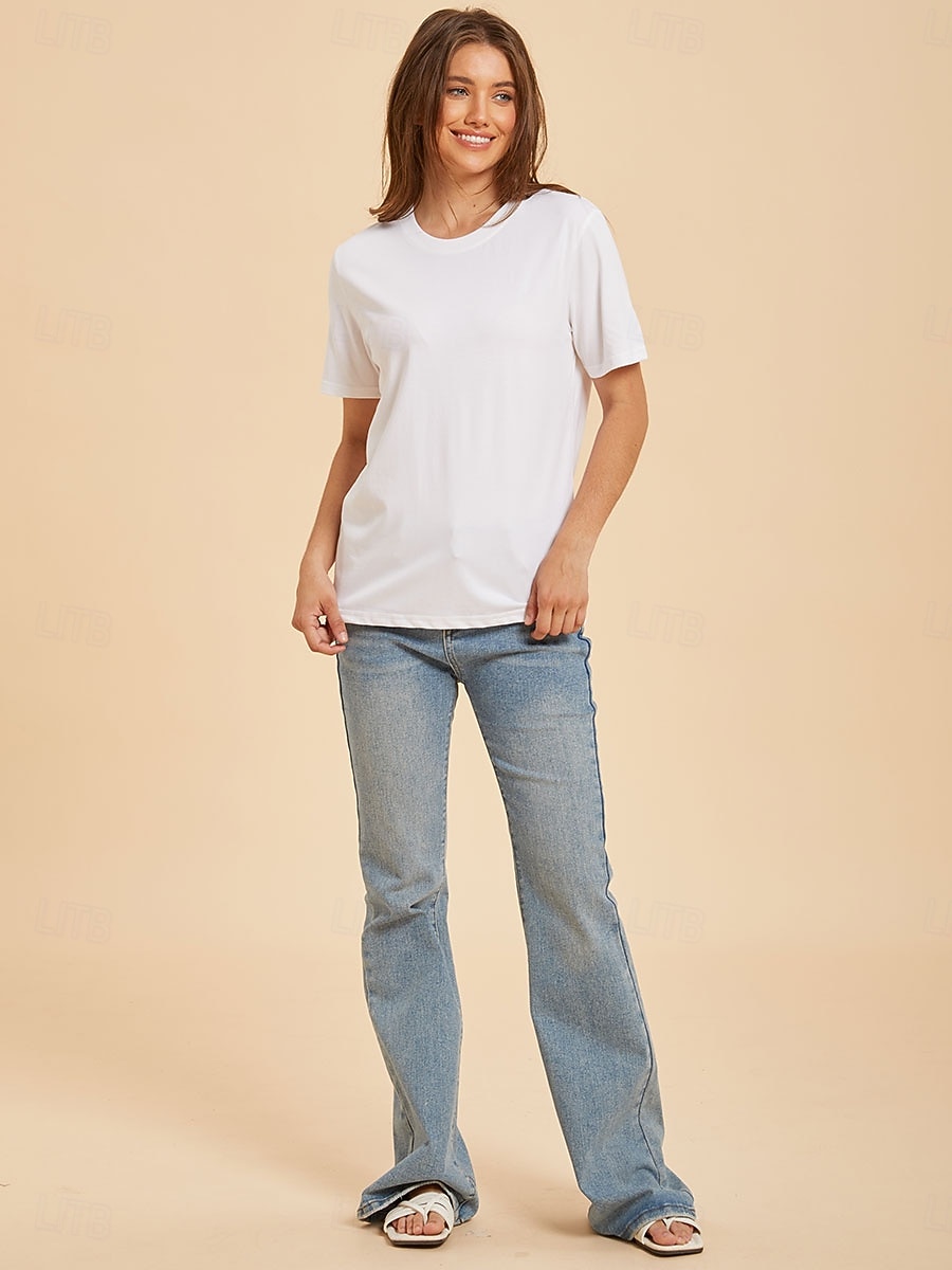 Women's T Shirt Cotton Shirt Tee Top Solid Color Fashion Stylish Basic Short Sleeve Crew Neck Regular Tops Casual Daily Going out Blue Khaki Black White Yellow Summer Spring 2026 - $19.99 –P12
