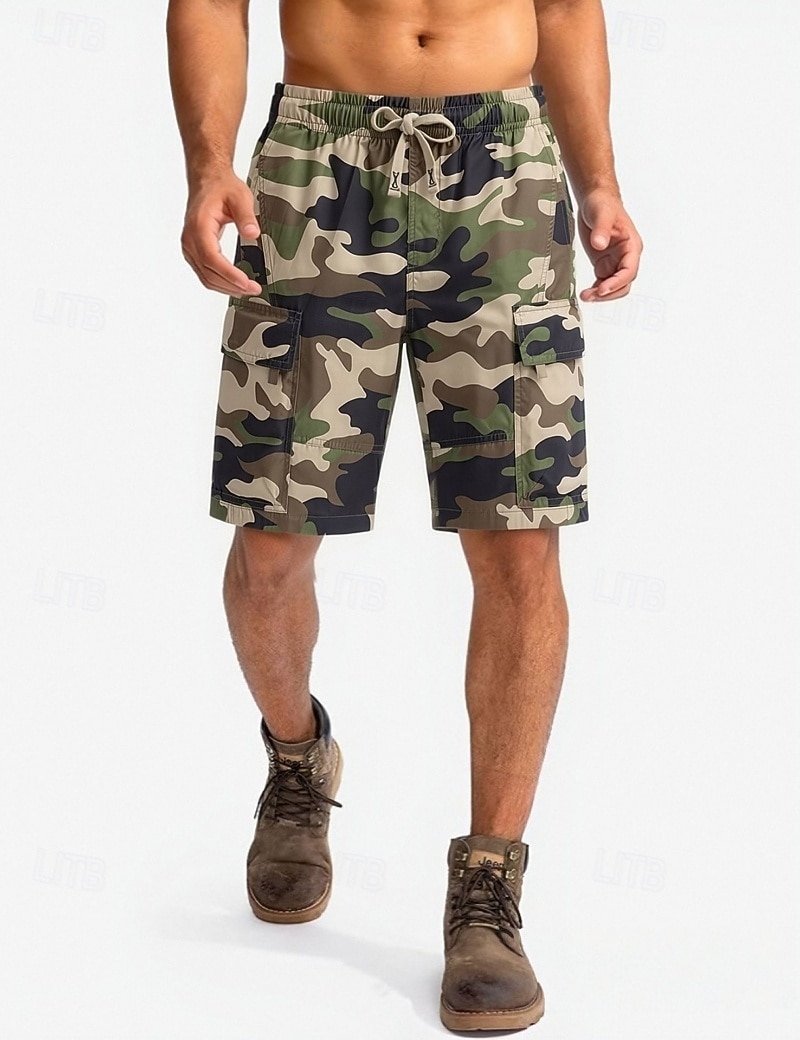 Men's Lightweight Cargo Shorts Comfort Waist Tactical Cargo Shorts Casual Shorts Drawstring Elastic Waist Multi Pocket Camouflage Quick Dry Knee Length Casual Outdoor Streetwear Fashion Streetwear 2026 - $27.99 –P16