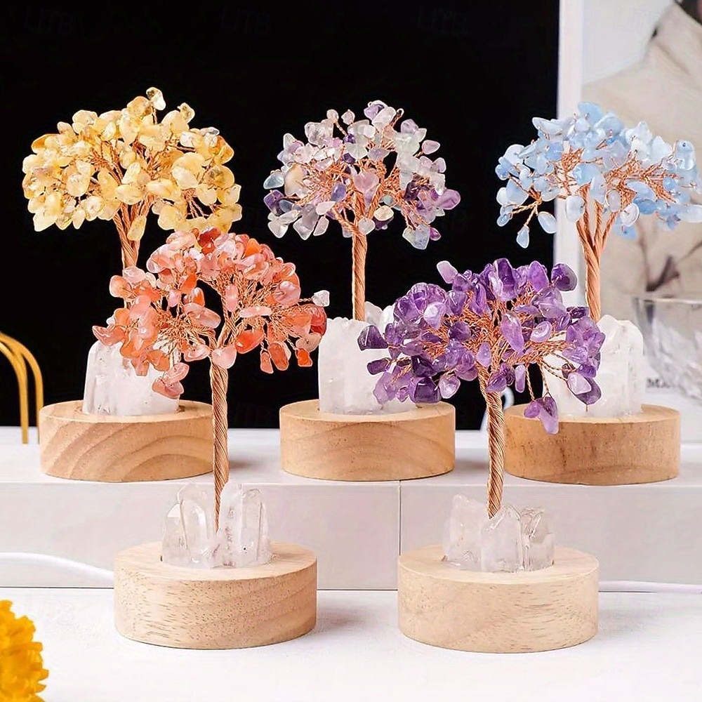 1pc Natural Clear Quartz Crystal Chip Tree - USB Port Decorative Bedside Ambiance Nightlight 2026 - $46.99 –P1