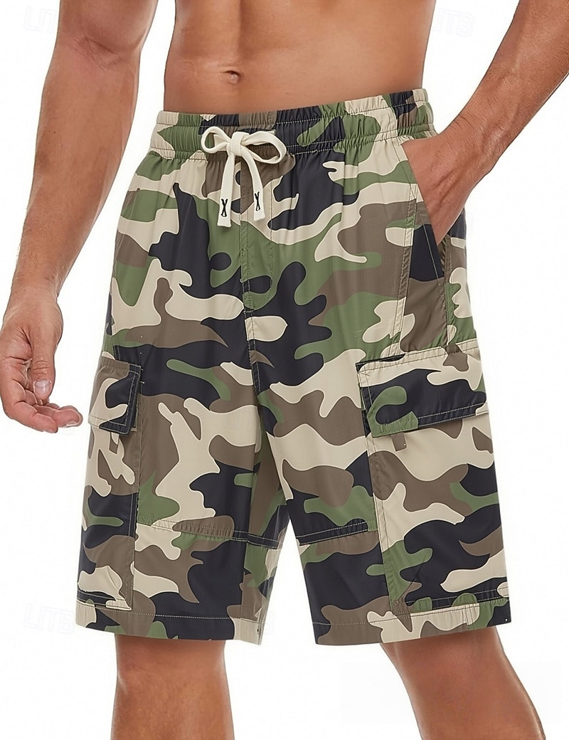 Men's Lightweight Cargo Shorts Comfort Waist Tactical Cargo Shorts Casual Shorts Drawstring Elastic Waist Multi Pocket Camouflage Quick Dry Knee Length Casual Outdoor Streetwear Fashion Streetwear 2026 - $27.99 –P15