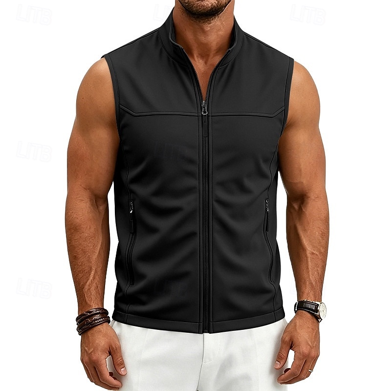 Homme Couleur Unie Gilet de course à pied Veste softshell Débardeur Rembourré Été Printemps Automne Avec Poches Fermeture intégrale Sans manches Séchage Rapide Léger Respirant Salle de sport Pêche de 2026 ? $26.99 –P10