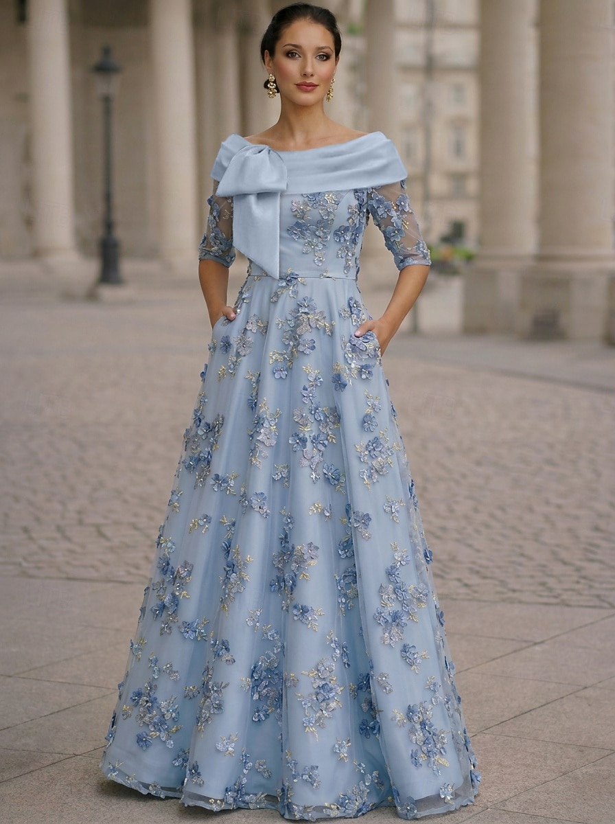 A-Line Floor Length Evening Gown Formal Dress Elegant Floral Sleeveless High Neck Garden Party Wedding Satin Organza with Embroidered Flower Bow(s) Embroidery 2026 - $194.99 –P6