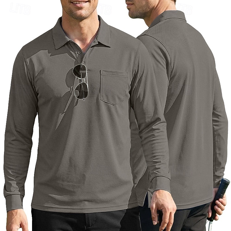 Per uomo Tinta unita Maglietta sportiva Polo da golf Maglia da tennis Maglietta da tennis Manica Lunga Tasca Bottoni Leggero Elastico Traspirante Tennis Golf Corsa Colletto a Camicia Top Bianco Cachi del 2026 a $7.99 –P14