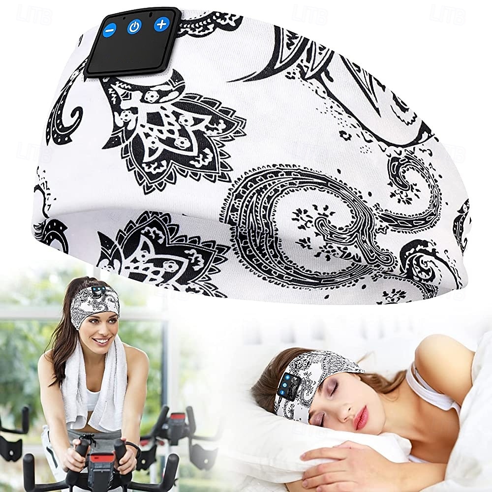 Sluchátka na spaní s Bluetooth čelenkou, bezdrátová sportovní čelenka s vestavěnými HD stereo reproduktory, měkká elastická prodyšná oční maska pro spaní na boku, běh, jóga, cestování, paisley vzor 2026 - $31.99 –P2